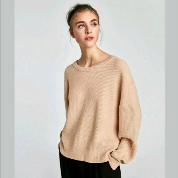 Zara Knit Pale Pink Sweater Ribbed Texture Bow Back Detail - Picture 1 of 8